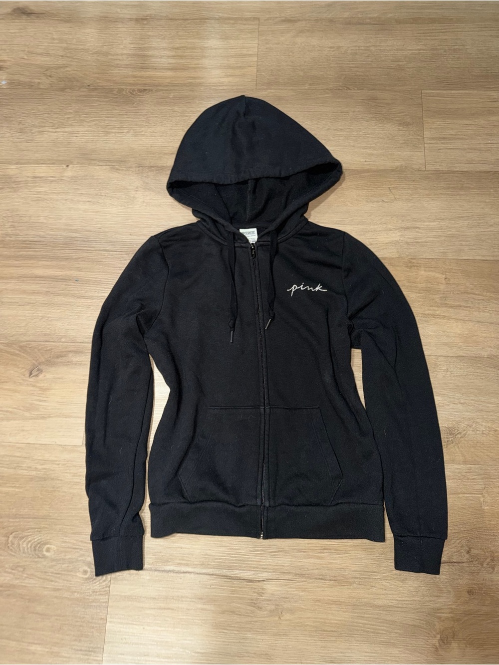 PINK Victoria's Secret Black Full‑Zip Hoodie with Script Logo
